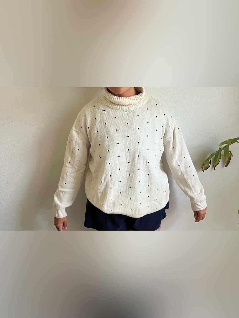 Ermenegildo Zegna Vintage 100% Cashmere Eyelet Turtleneck Sweater Cream